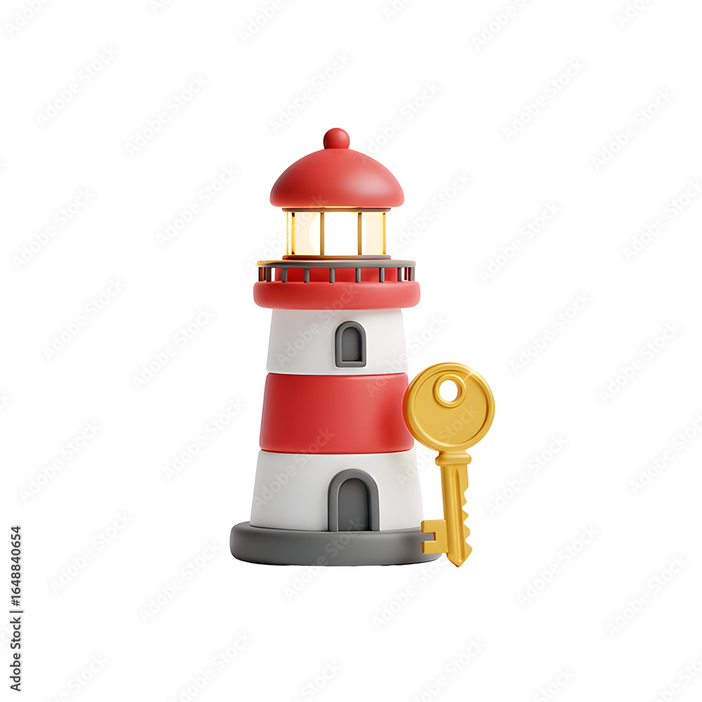 Poster securing digital waters: lighthouse and key symbolizing data protection and cyber security
