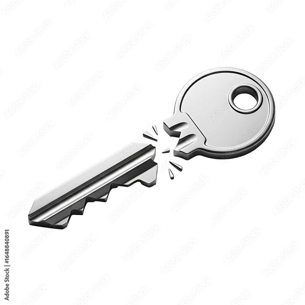 Aufkleber broken security: a metal key snapped, symbolizing data breach and password vulnerability