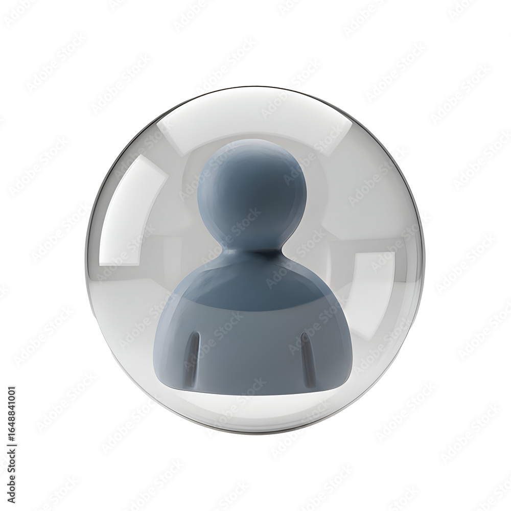Poster securing digital privacy: 3d render of human figure in sphere for data protection