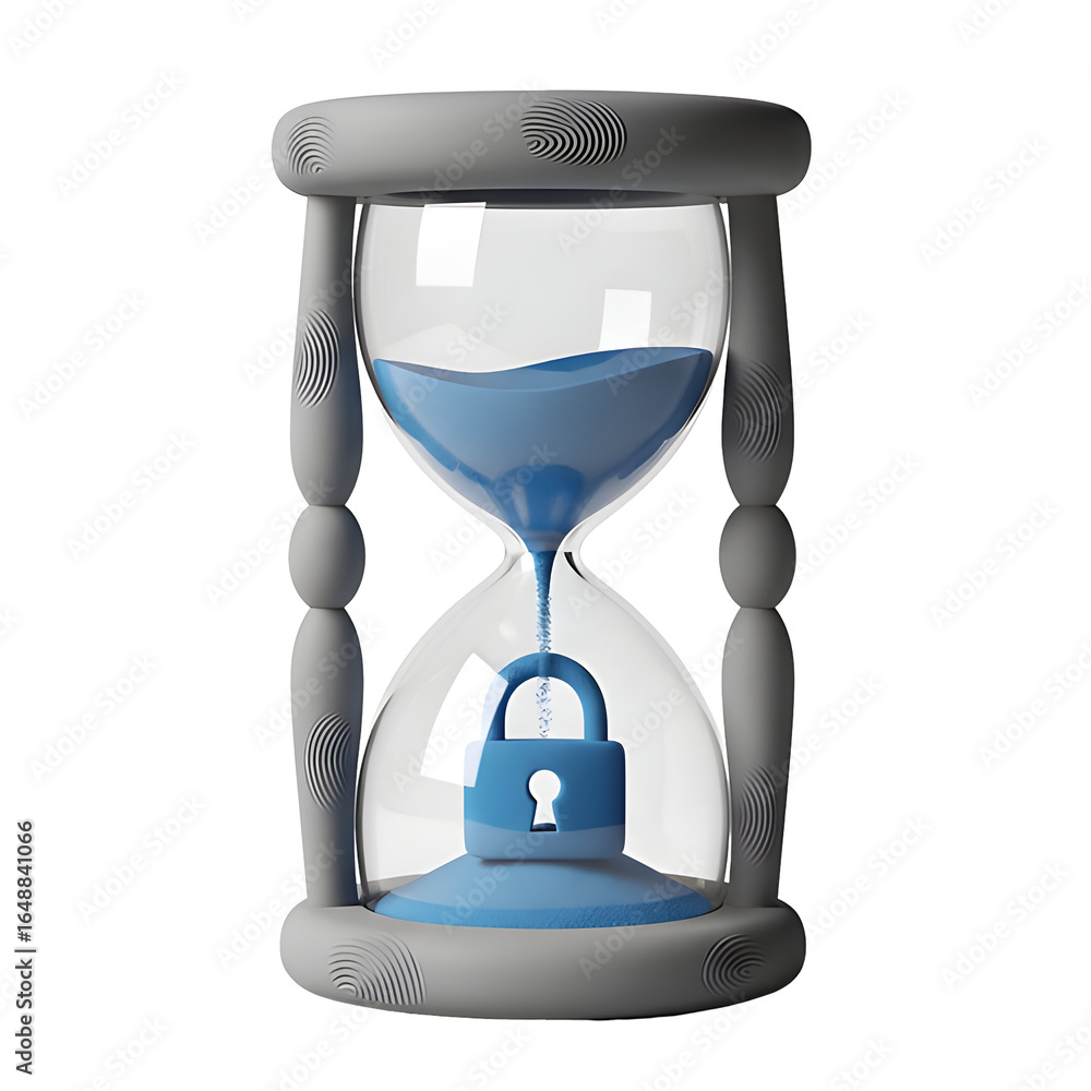 Aufkleber time is of the essence for data security: hourglass with a lock symbolizing digital protection.