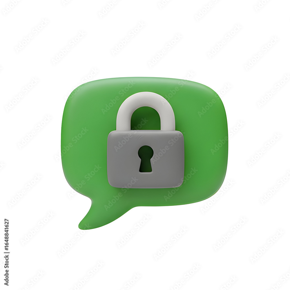 Poster secure communication: padlock on speech bubble symbolizing data privacy and protection