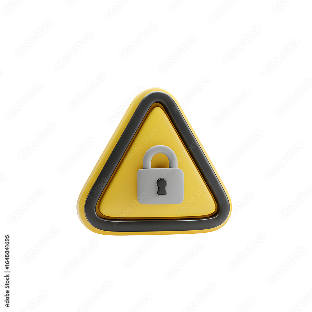 Poster data protection: a symbolic 3d warning sign featuring a padlock representing security