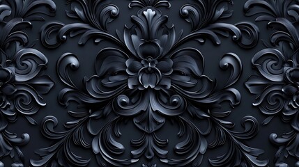 Elegant dark floral relief pattern featuring intricately detailed baroque style designs photo