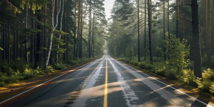 Endless road through the forrest