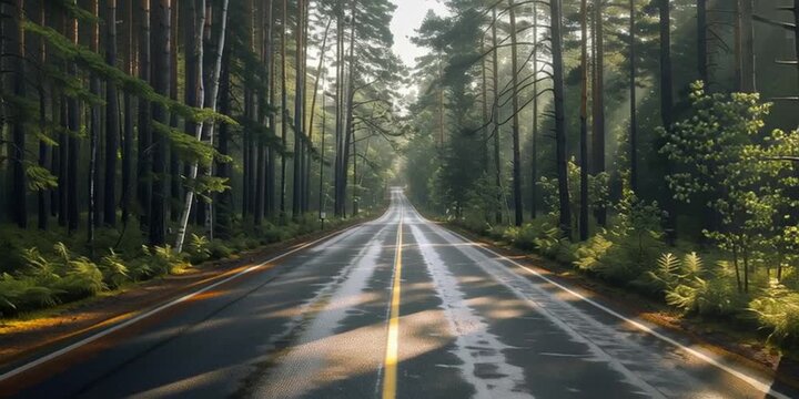 Endless road through the forrest