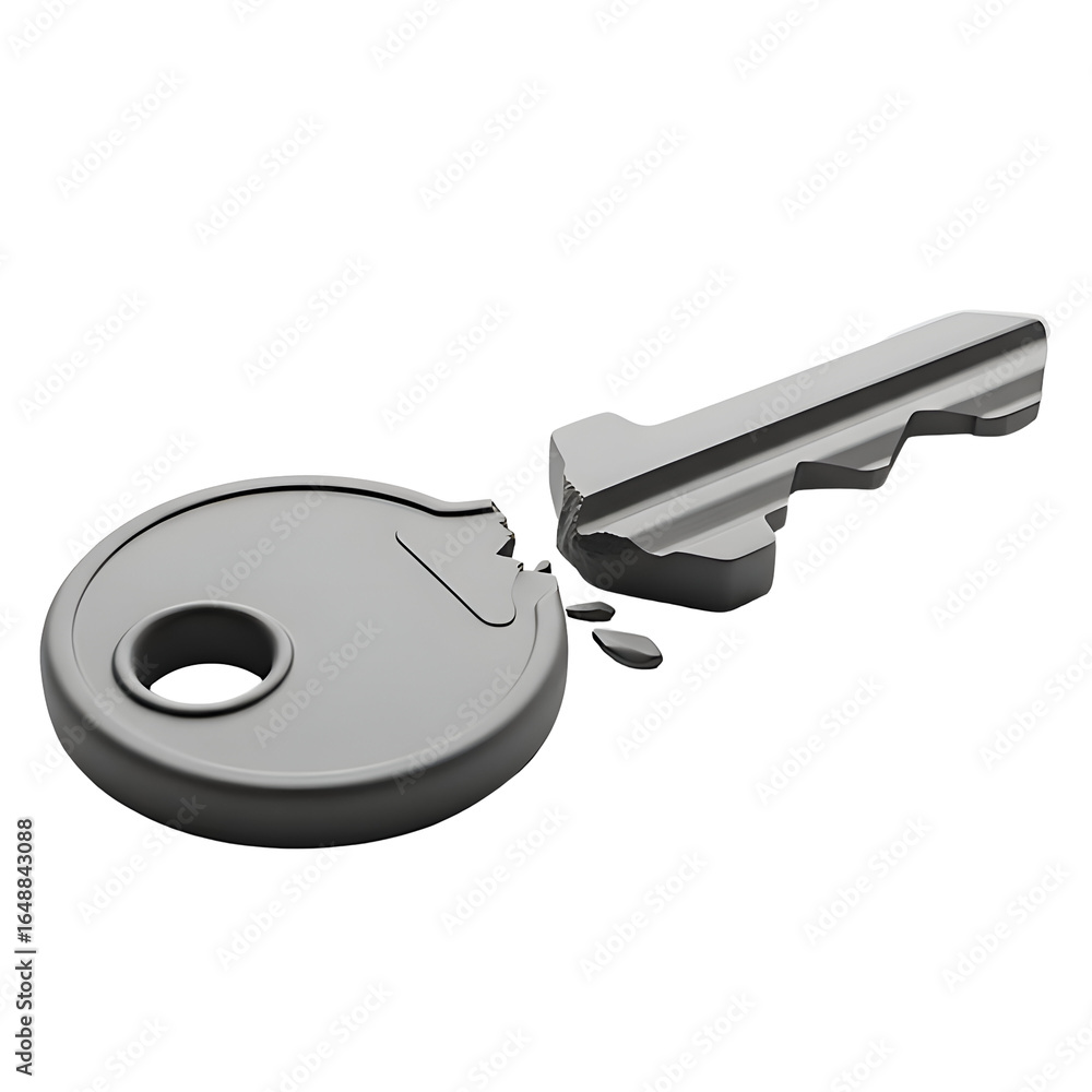 Aufkleber cracked key: data breach and vulnerability symbolizing the fragility of digital security