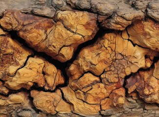 Close-up of cracked, golden-brown tree trunk
