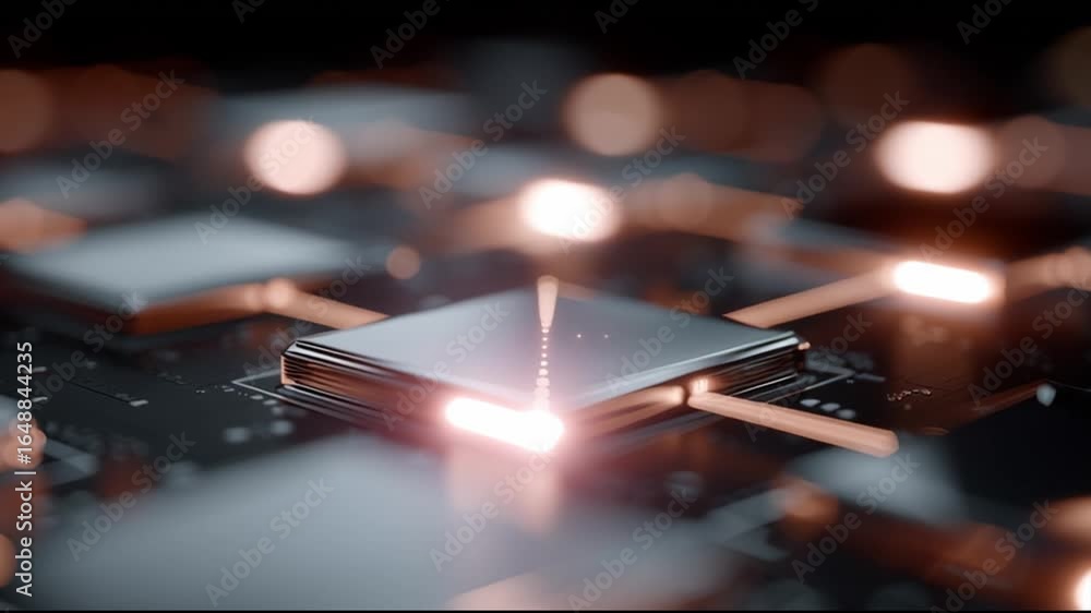 Poster exploring the intricate world of microchips and their glowing circuitry at a technology lab