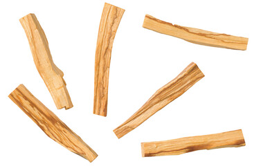 Palo Santo wood sticks isolated on white background, top view.