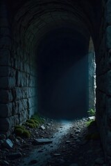 A dark, shadowy shelter, possibly a cave or abandoned building, offering protection from the elements The scene is moody and mysterious, suggesting refuge and secrecy , quiet, secrecy, concealment