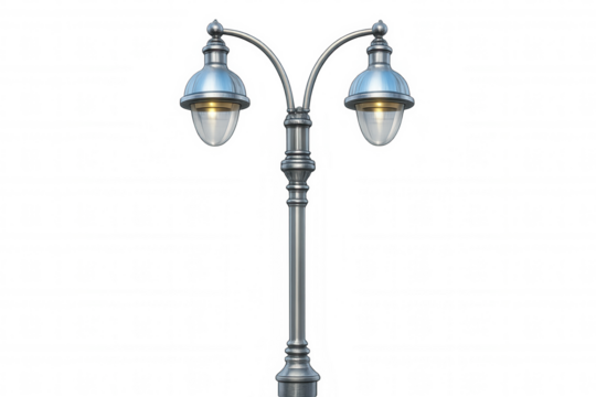 Street lamp glowing, metallic silhouette casting warm light, highlighting contemporary urban design against translucent backdrop