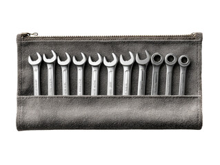 Set of adjustable wrenches neatly organized in a gray zippered pouch