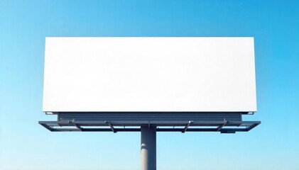 Obraz premium A stark, empty billboard stands against a clear blue sky, its blank surface ready for a message The scene is minimalist and emphasizes the potential for impactful advertising , urban, texture