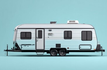 Naklejka premium Light teal and white camper van profile shot