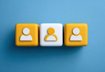 Three stylized blocks, two yellow and one white, each displaying a white person icon