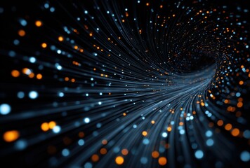 Abstract background with glowing particles and lines converging towards the center, creating a dynamic and energetic visual effect, perfect for technology or science themes.