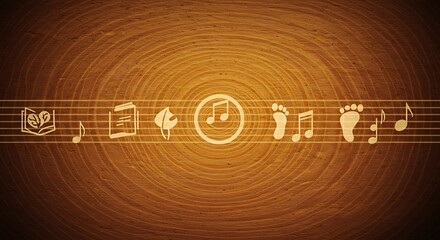 Melody of life symbols on wooden background, artistic concept for growth and journey