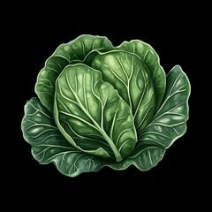 Obraz premium Fresh green cabbage head isolated on a black background representing healthy eating photo