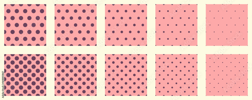 Poster set polka dots seamless vector pattern. simple background for web or print. abstract surface.