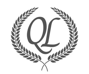 Initial letter Q and L, QL monogram logo design with laurel wreath. Luxury calligraphy font.