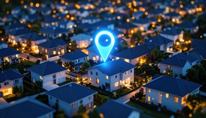 Homebuyers consult digital maps with pin locations within suburban neighborhoods identifying property's exact location for seamless search, real estate evaluation, and community insight