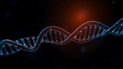 Dark DNA strands glowing under artificial light, revealing intricate hidden patterns.