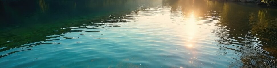 Sunlight dappling the surface of a calm, clear lake, creating shimmering reflections Perfect for nature, serenity, and environmental themes , rays, beauty, clear