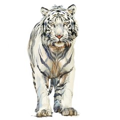 An isolated white tiger art illustration watercolor.