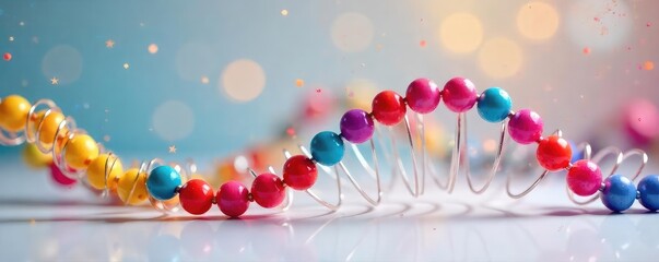 Vibrant colored beads strung on a flexible spring, creating a playful, dynamic arc  Perfect for crafting, jewelry, or abstract design concepts , spring, shiny
