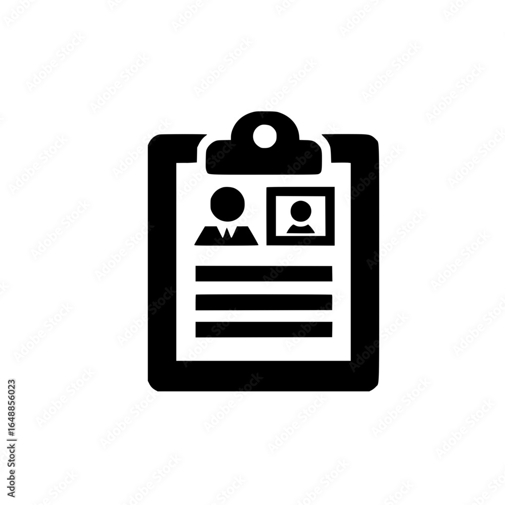Poster minimal vector of clipboard and user symbol for digital profile registration and form filling