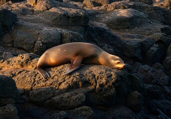 Galapagos Sea Lion Resting on Volcanic Rocks Wildlife and Nature Photography