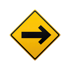 Diamond-shaped, yellow road sign with a black arrow pointing right