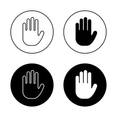 Obraz premium Hand stop icon in black circle. Palm gesture symbol. Access denial concept