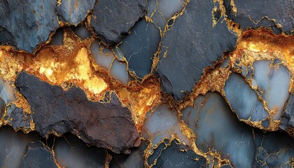 Fototapeta premium Dark rocks with golden veins (1)