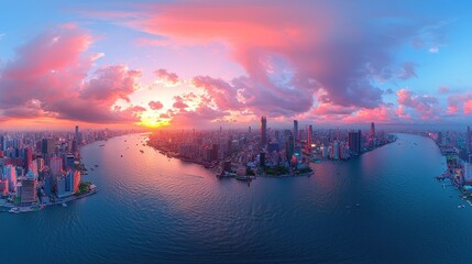 A breathtaking 360-degree panorama of Cyberpunk Night City, rendered in stunning HDRI equirectangular projection 