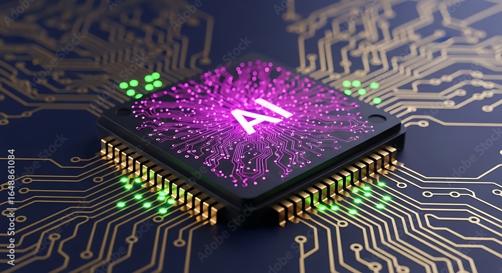 Poster modern ai chip with glowing circuits powering future technologies and innovative solutions for busin