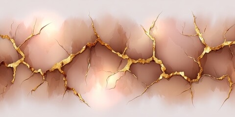 Abstract marble design with gold veins, soft blush tones, and textured cracks