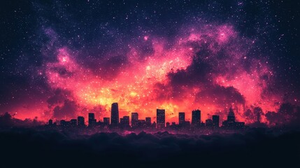 Fototapeta premium A neon-laced cityscape, reminiscent of 80s sci-fi films, pulsated with the energy of a retro wave music festival 
