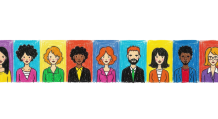 Diverse team celebrating success together in vibrant, colorful professional portraits