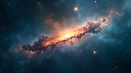 Dramatic Nebula Swirl with Orange and Teal Hues in Starry Space. Supernova background wallpaper