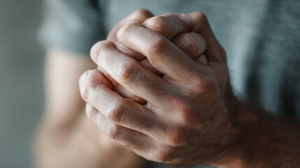 Fototapeta premium Close-up of two hands clasped together in a gesture of support and unity in a natural outdoor setting