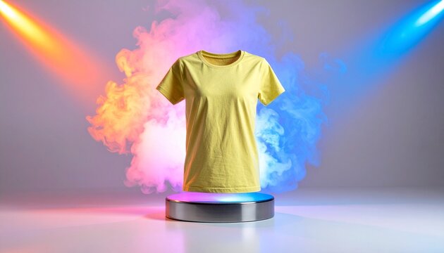 mockup display t shirt with flare an smoke - Powered by Adobe