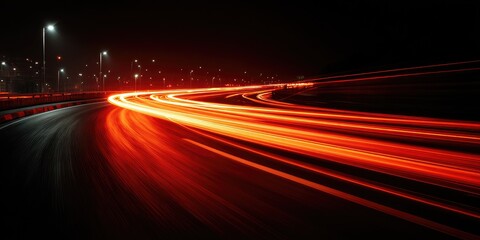 Night highway lights streak across a curved road