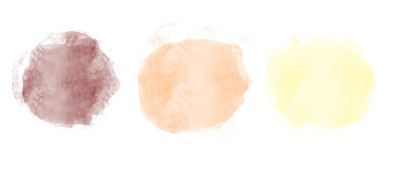 Watercolor spots, a set of autumn shades of leaves and fruits. Watercolor illustration. Light, delicate watercolor and splashes of paint to create a natural background, isolated on a white background