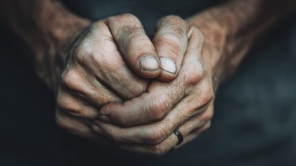 Fototapeta premium Close-up of two hands gently clasped together, symbolizing support, compassion, and unity in a natural setting