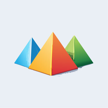 Trois pyramides de couleurs et tailles diff&eacute;rentes, fond blanc