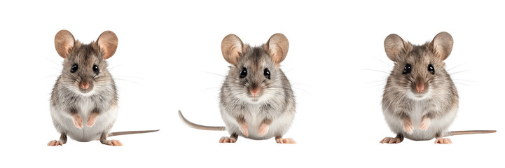 Set For adorable mice isolated on transparent background looking directly at the camera