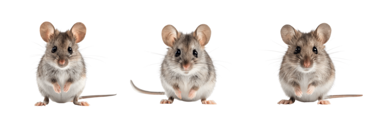 Set For adorable mice isolated on transparent background looking directly at the camera