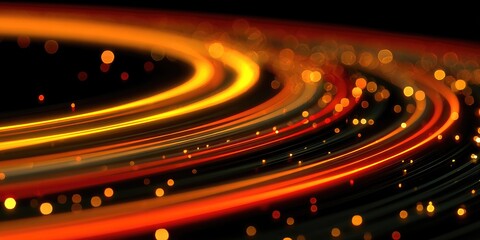 Abstract swirling concentric rings of glowing orange-red lines and specks of light