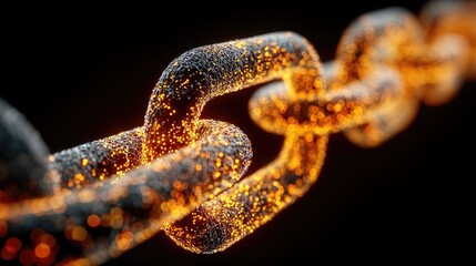 Close-up of a glowing, fiery chain link